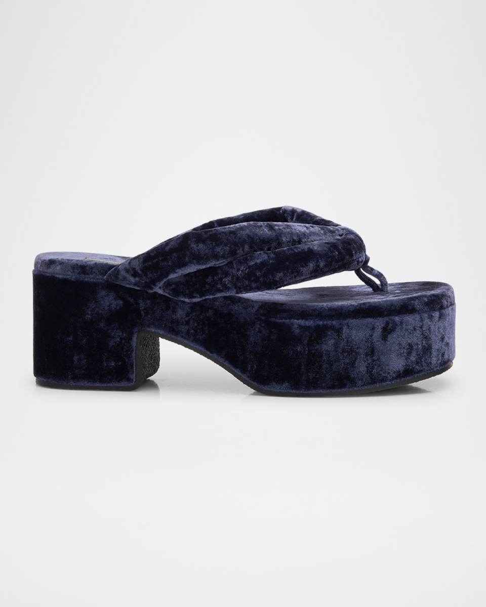 Padded Velvet Thong Platform Sandals